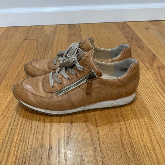 Paul Green Cage leather Sneakers Tan cognac zip lace up Sz 8.5 UK 6 Judy - Picture 7 of 16